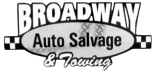 Broadway Auto Salvage & Towing logo in black and white with checkered accents