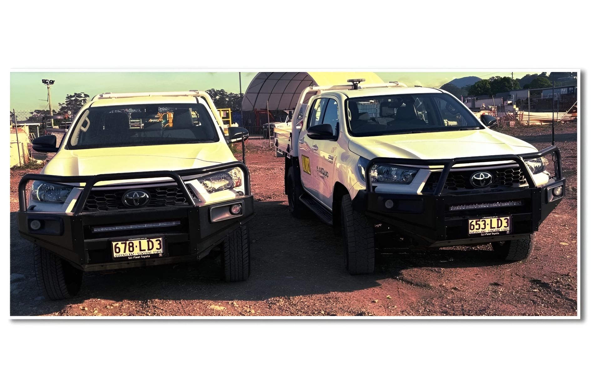 Two White Toyota Pickup Trucks — Allquip Rentals Pty Ltd in Cooroy, QLD