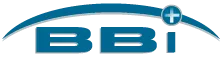 A blue and white logo for a company called bbi.