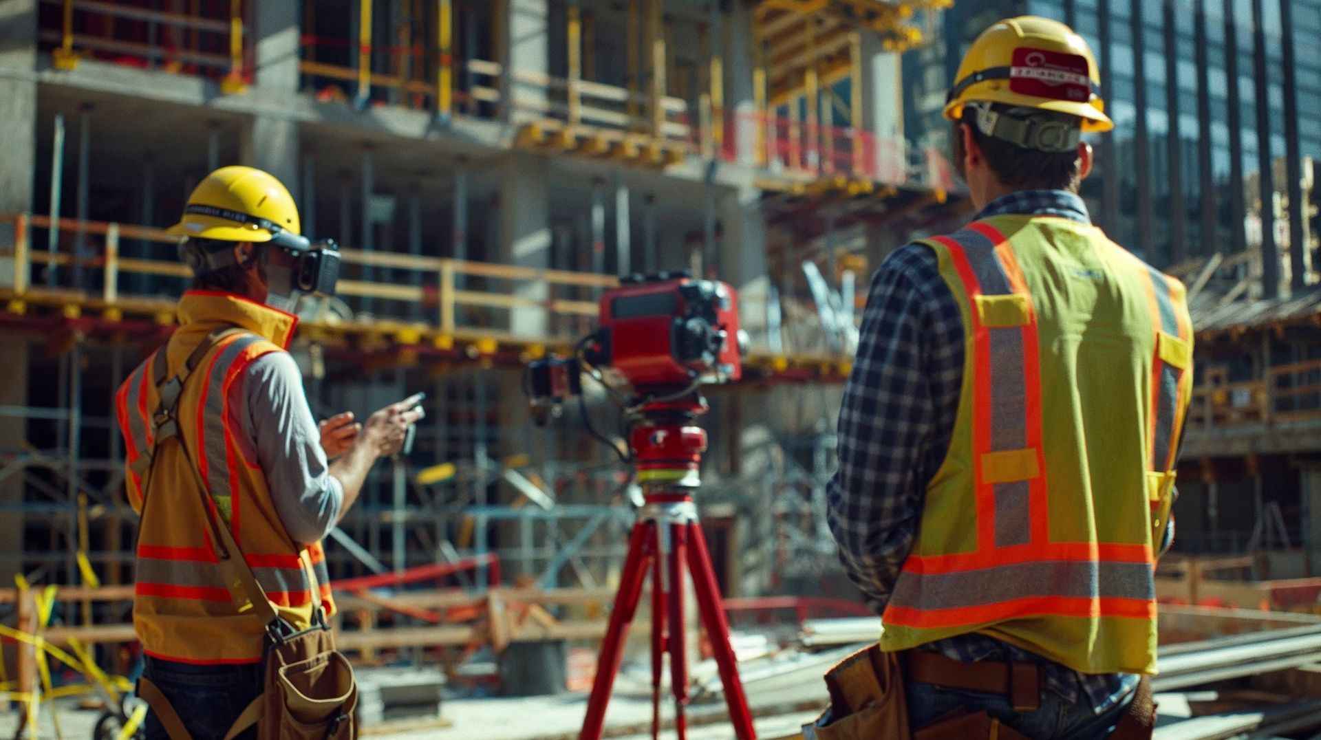 Two construction workers are working on a construction site.