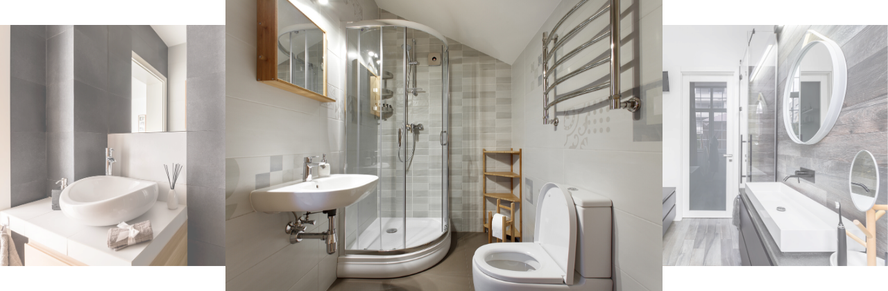 A bathroom with a sink, toilet, shower, and mirror | home loans in Roseville, CA