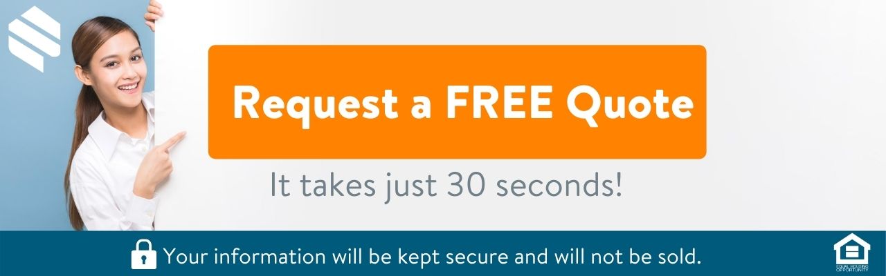 A woman is holding a sign that says request a free quote | Mortgage Lender in Roseville, CA