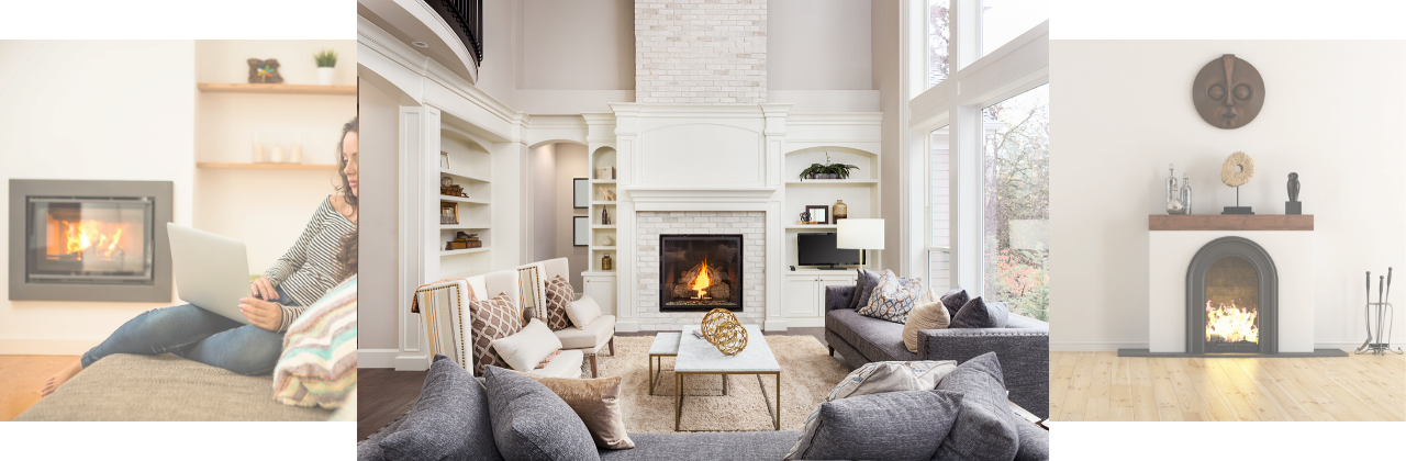 Stylish living rooms showcasing contemporary and classic fireplaces, perfect for cozy and comfortable home settings.