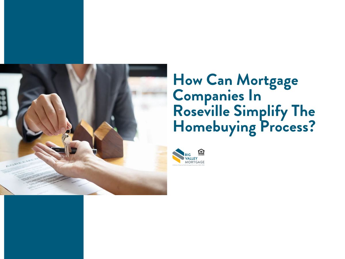 Person handing house keys to a homebuyer; blog headline about mortgage companies in Roseville.