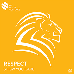 A logo for Big Valley Mortgage shows a lion on a yellow background | Mortgage Company in Roseville, CA