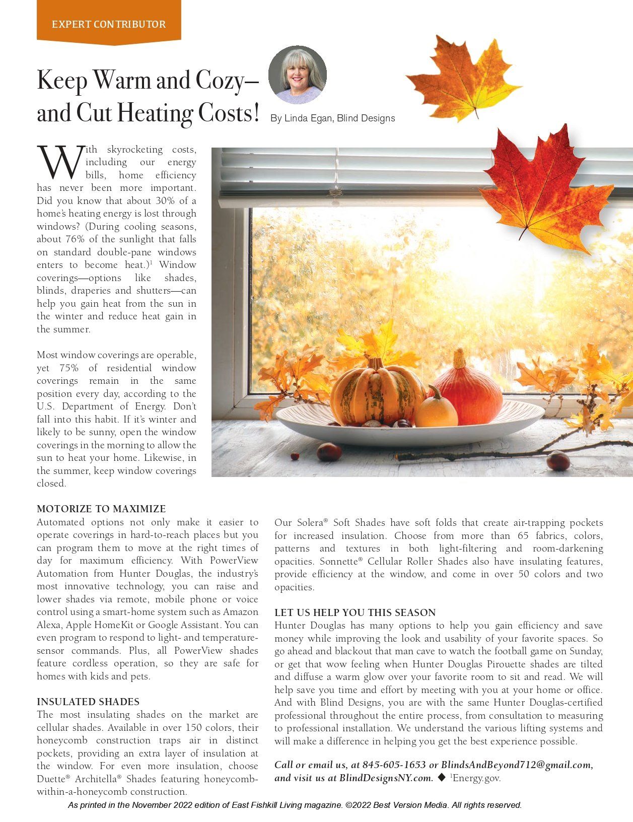 Blind Designs Cut Heating Costs — Dutchess County, NY — Blind Designs