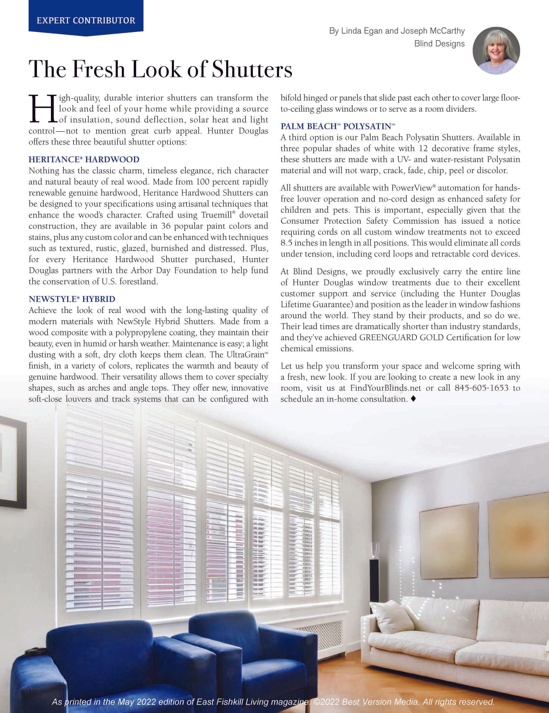 Blind Designs Shutters Reprint May 2022 — Dutchess County, NY — Blind Designs