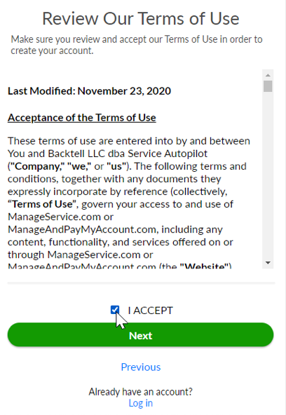 A screenshot of a website that says review our terms of use