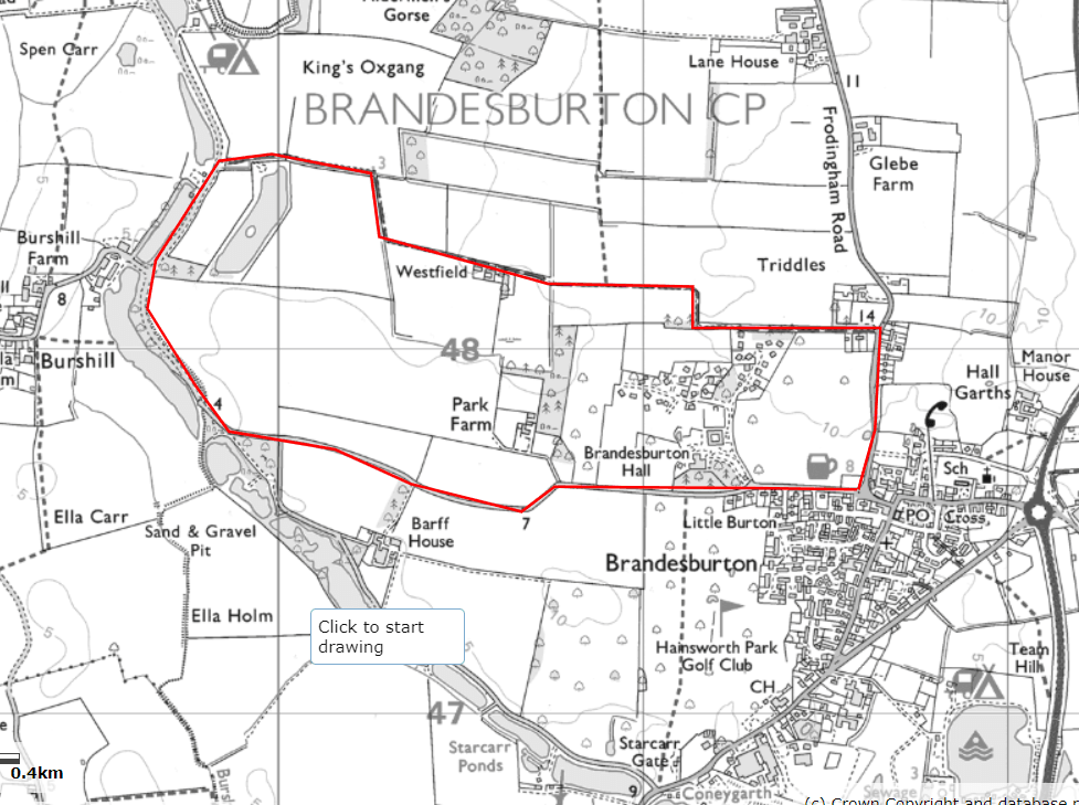 A black and white map of brandesburton cp
