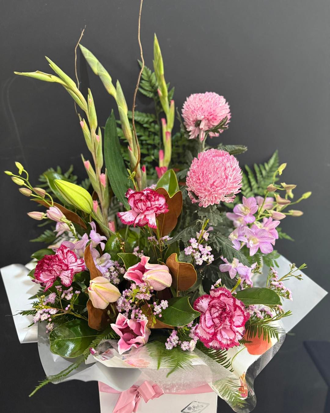 Bouquet of Pink and Purple Flowers in a White Box — J'adore Flowers & Gifts Cairns in Earlville, QLD