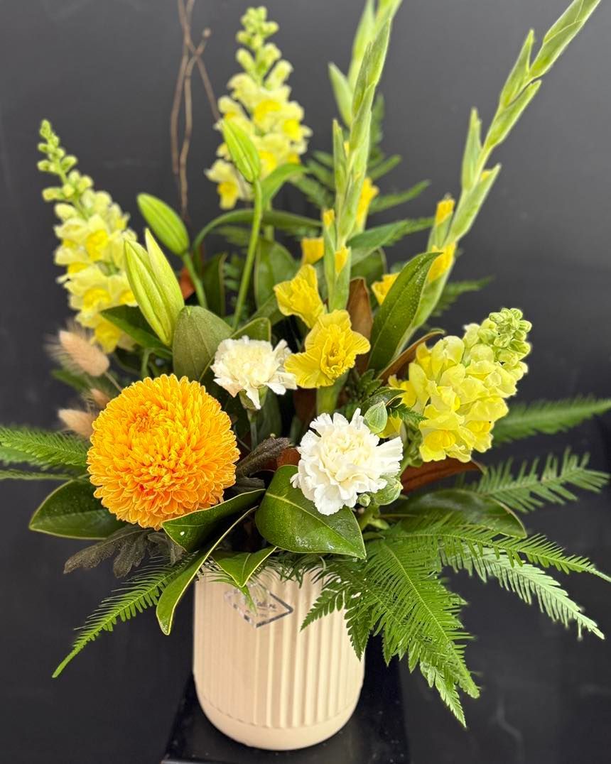 White Lily, Purple Flowers, and Turquoise Accents Floral Arrangement — J'adore Flowers & Gifts Cairns in Earlville, QLD