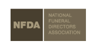 NFDA National Funeral Directors Association logo in tan and brown blocks