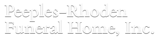 Peebles-Rhoden Funeral Home, Inc. sign in raised white lettering on a light background