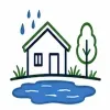 Water pooling around a home icon 
