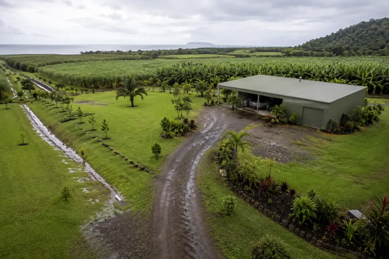 Aerial look across a Port Douglas property with drainage issues sorted.