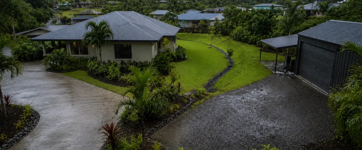 view from above Cairns house showing drainage solutions