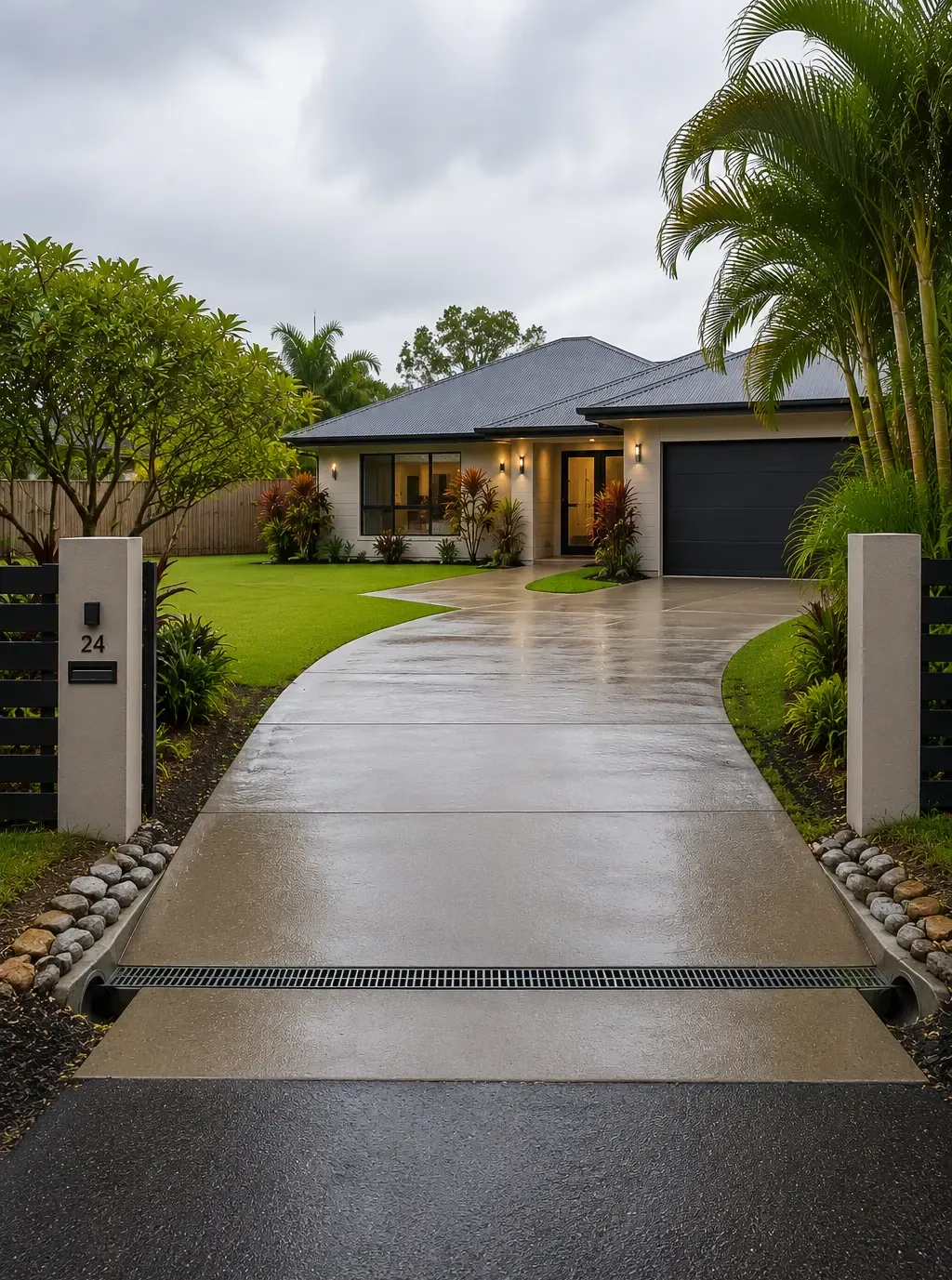 A recently completed driveway drainage job in Cairns