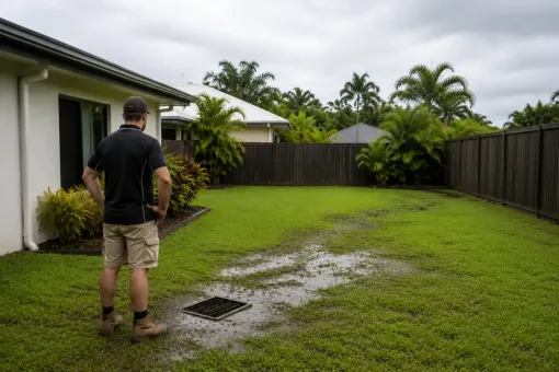 Assessing a drainage issue in a backyard in Earlville, Cairns