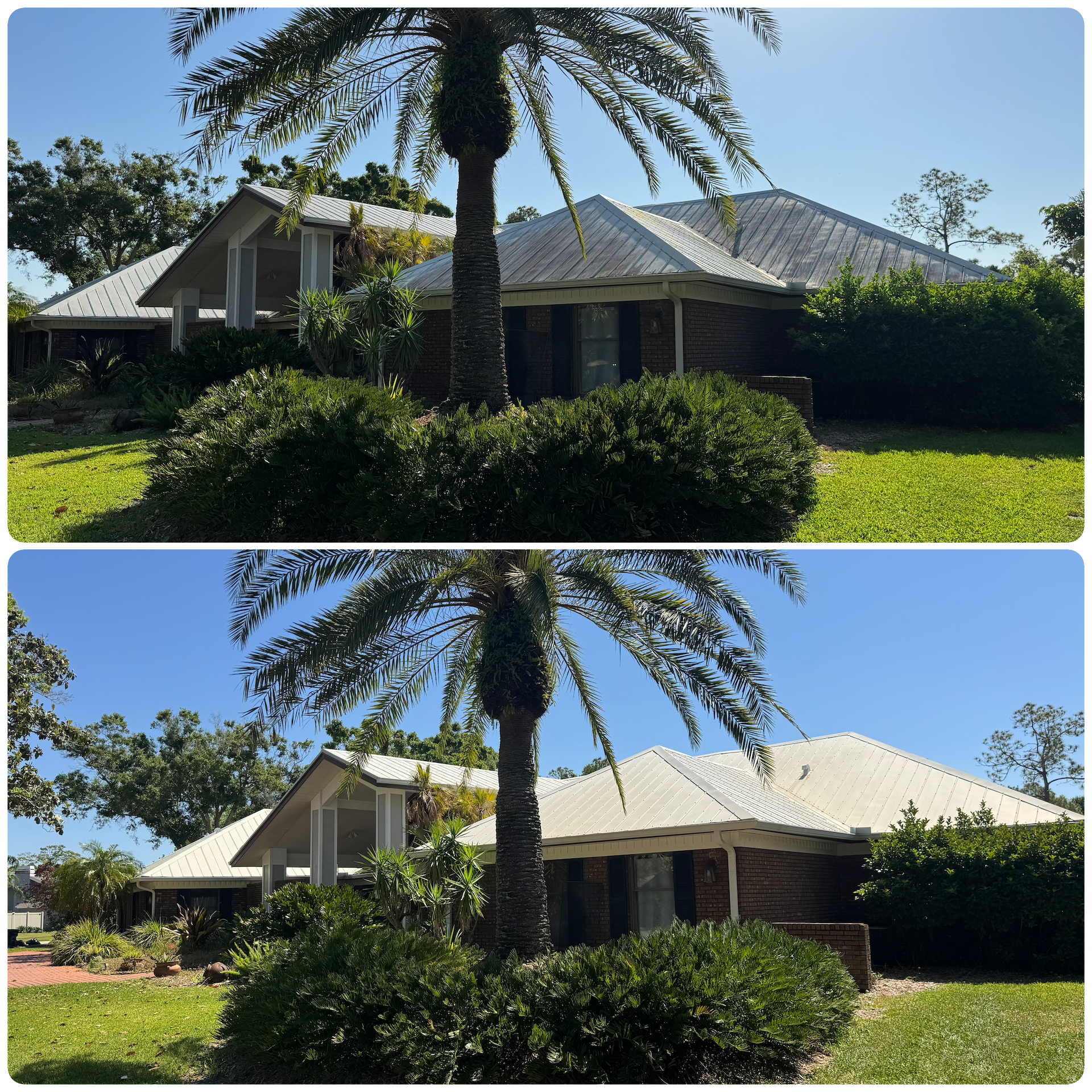 Soft wash cleaning for metal roofs in Tampa Wild West Washing safely removes stains & algae without damage Free quotes today!