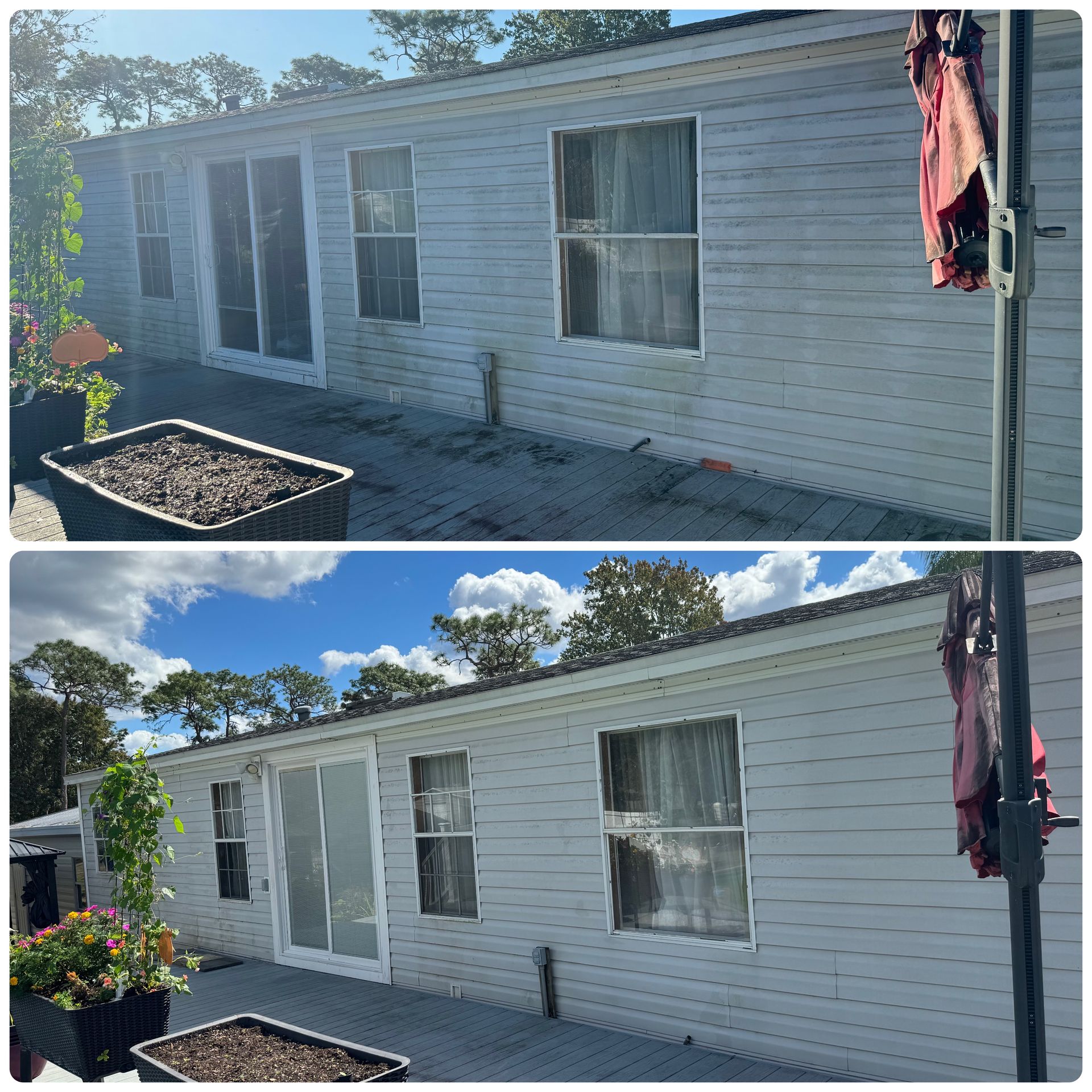 Expert house washing in Lutz safely restores your home's exterior using low-pressure soft washing and professional cleaners.