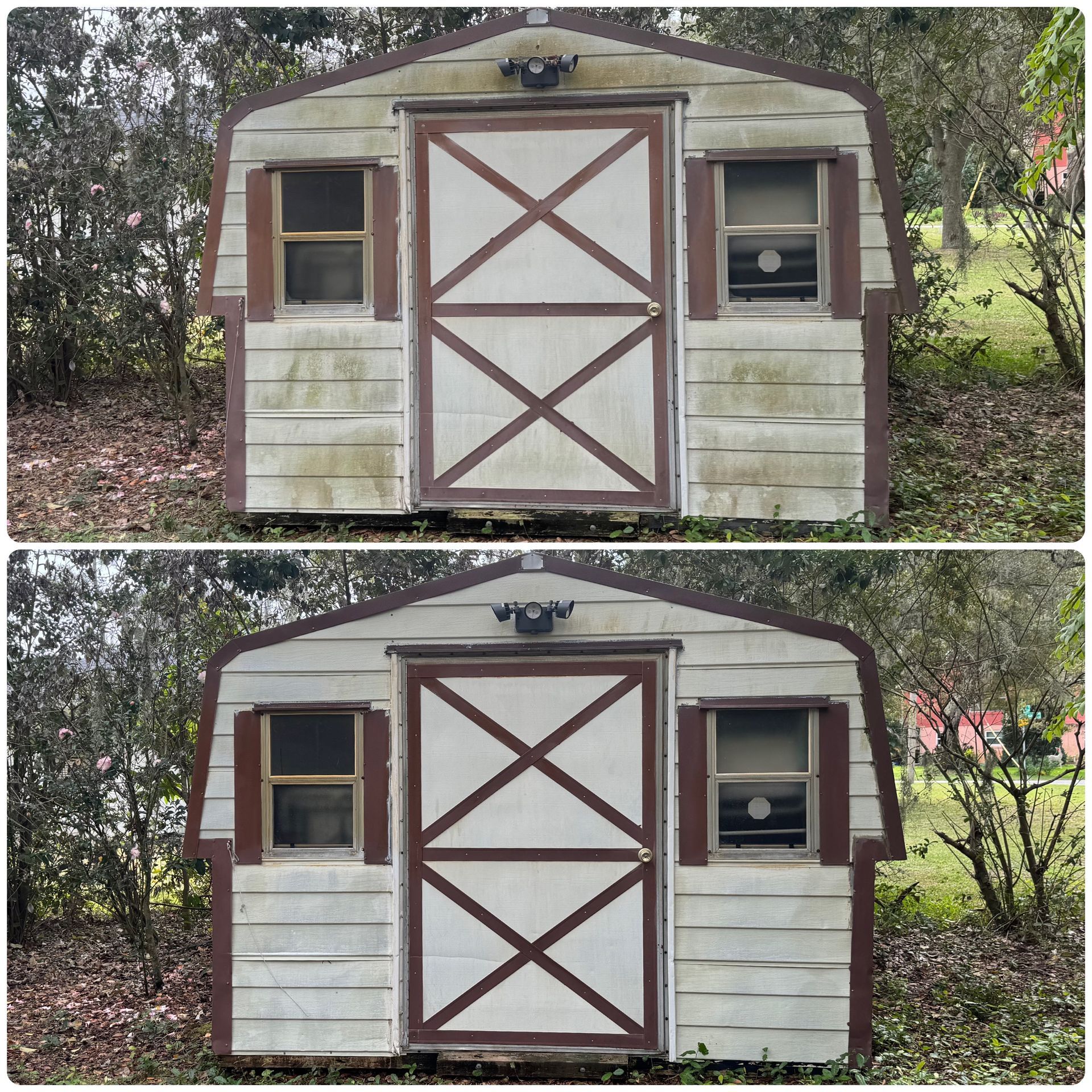 Keep your shed looking new with professional pressure washing that clears mold, mildew, and grime. Get your free quote today!