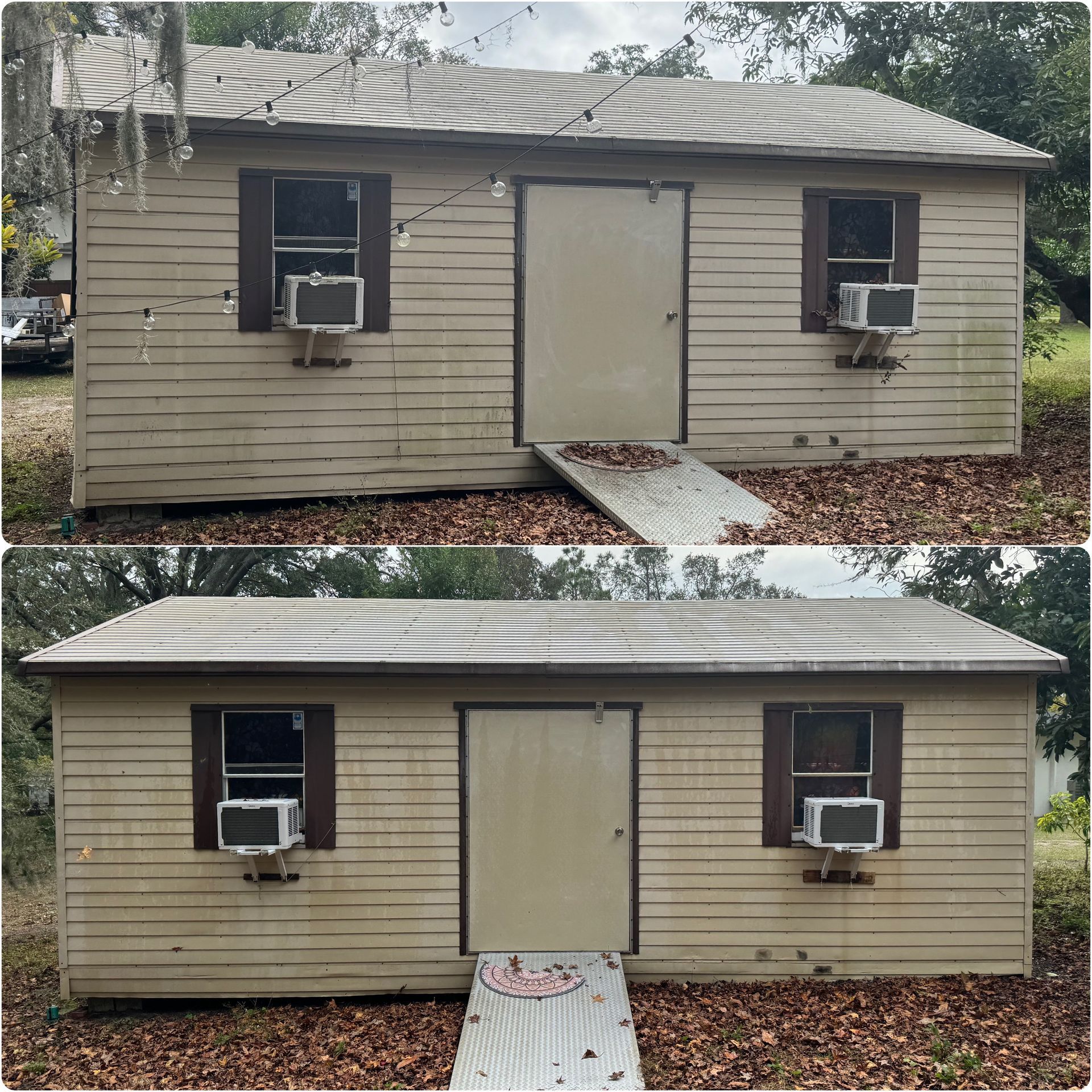 A dirty, stained shed hurts your property's curb appeal. Professional power washing removes algae and grime. Call now, today!