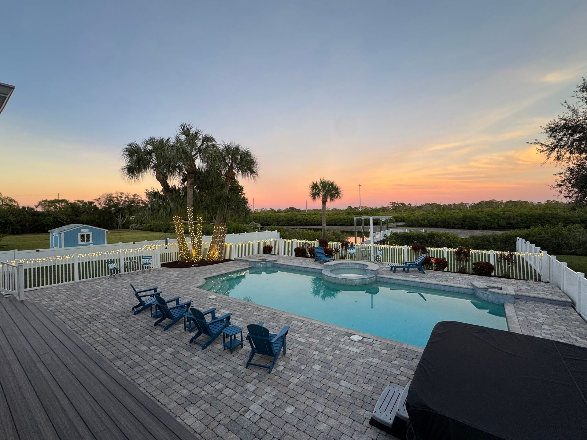 pool at sunset