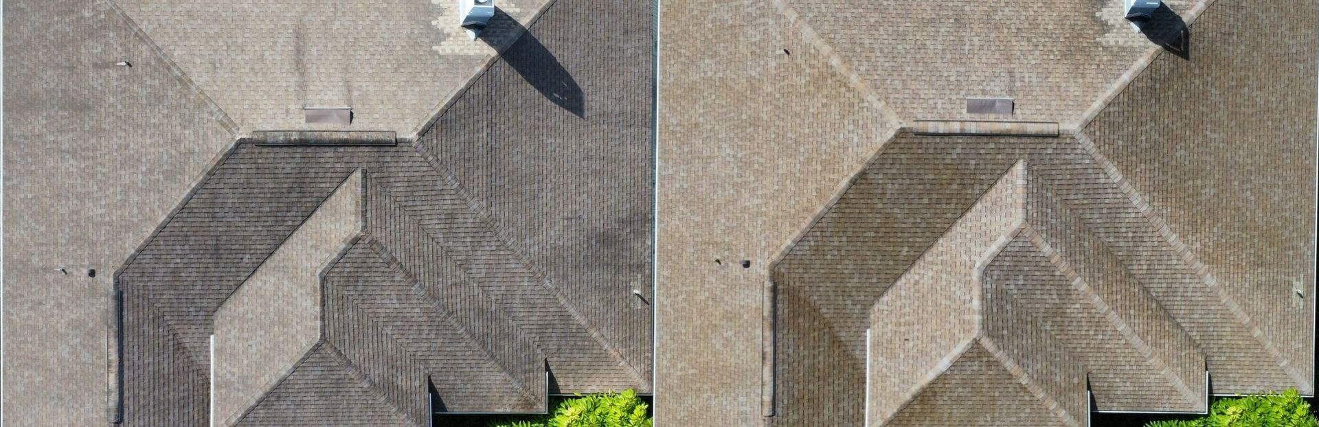 Take a look at this roof transformation in Lutz  soft washing lifted years of grime in just one visit! Call us for a quote!
