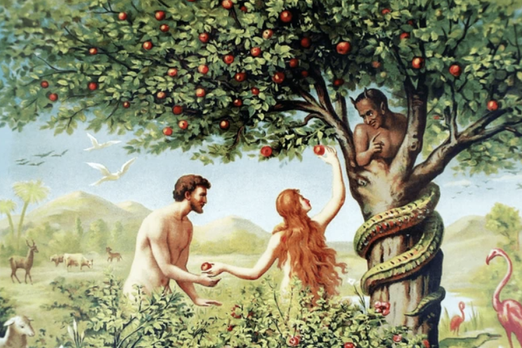 A painting of adam and eve in the garden of eden
