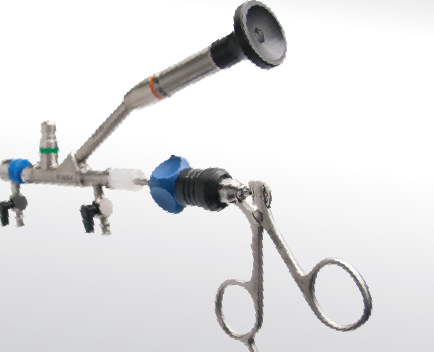 A pair of scissors attached to a surgical instrument