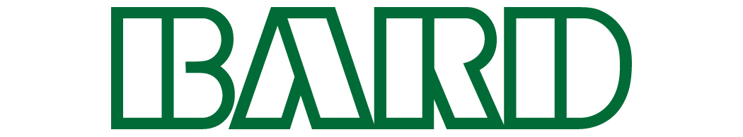The word baird is written in green letters on a white background.