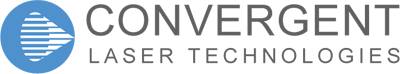A logo for convergent laser technologies with a blue circle