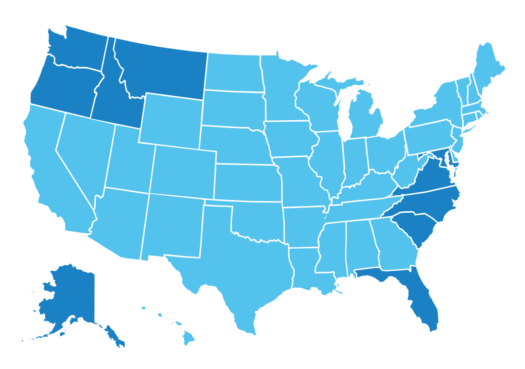 A blue map of the united states of america