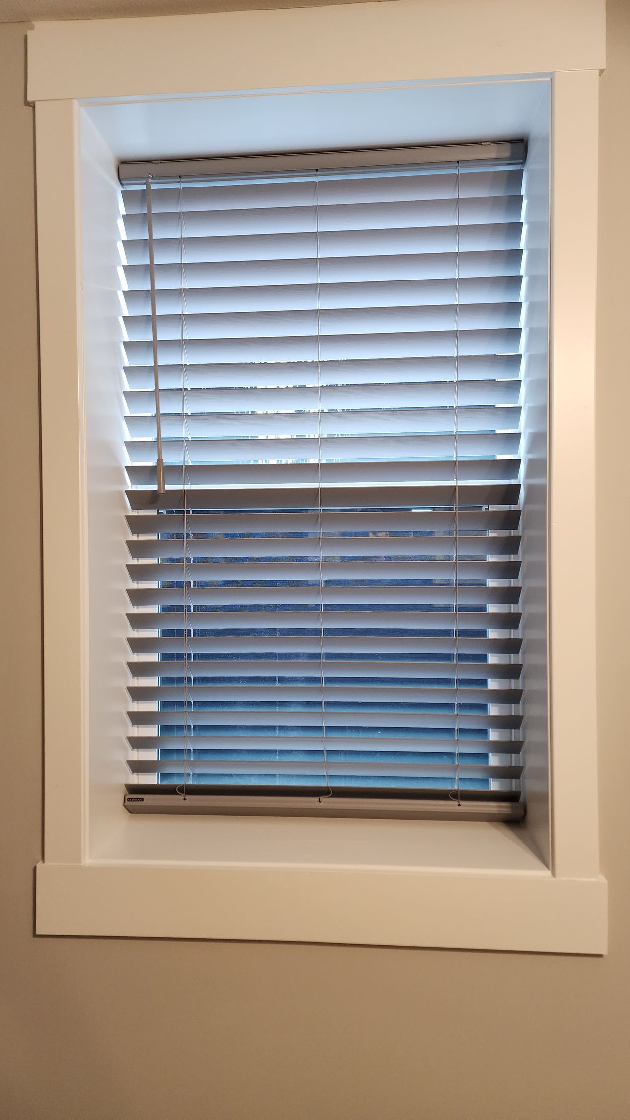 A window with blinds on it in a room