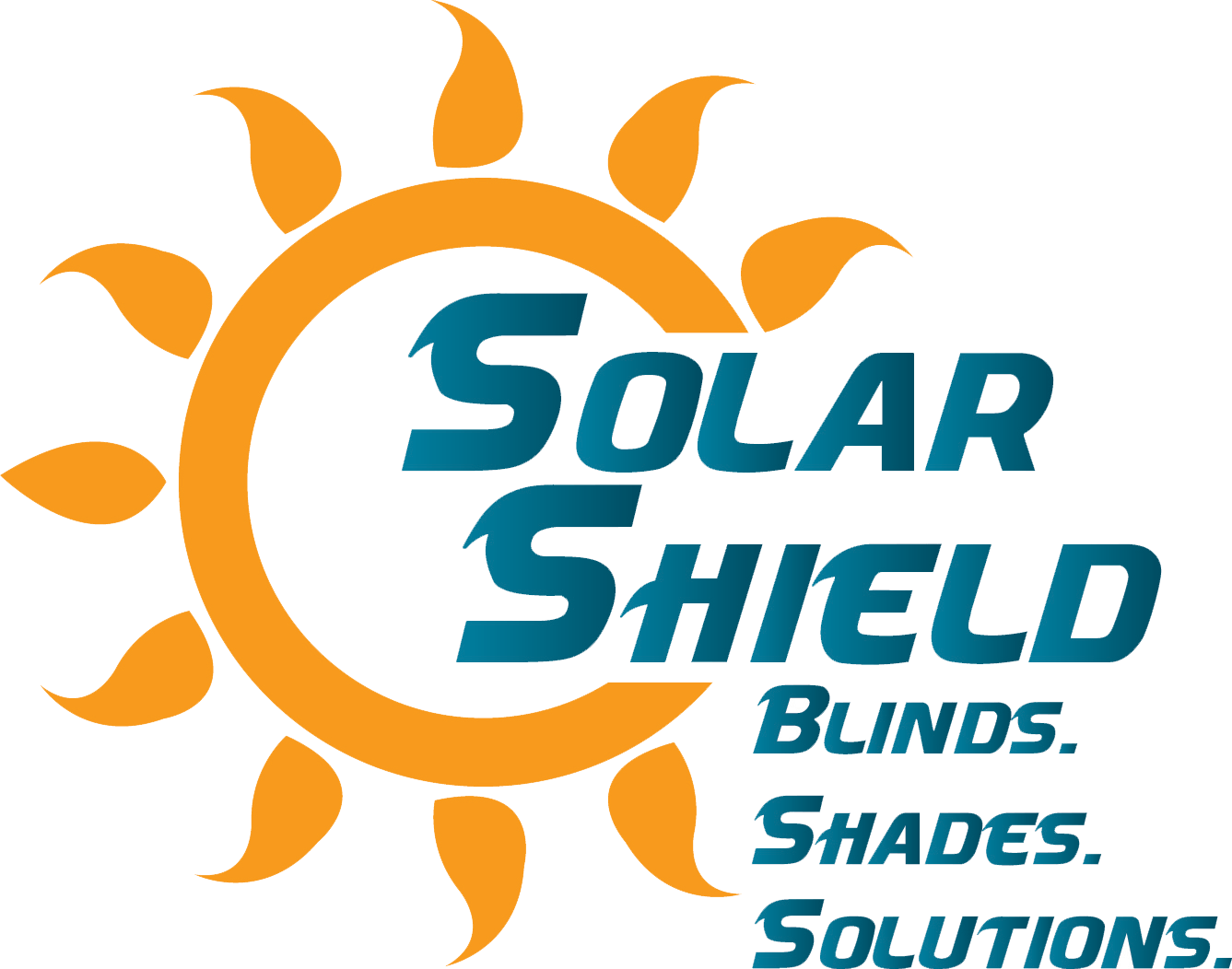 A logo for solar shield blinds shades and solutions