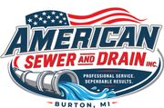 Logo for American Sewer Cleaners, featuring a shield with the American flag and the company's name in white on a blue background.