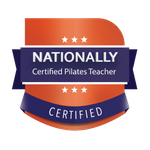 a badge that says nationally certified pilates teacher