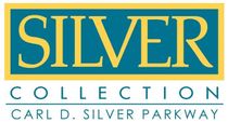 Silver Collection logo with gold text on a teal background and “Carl D. Silver Parkway” below