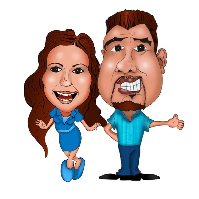 A cartoon of a man and a woman holding hands