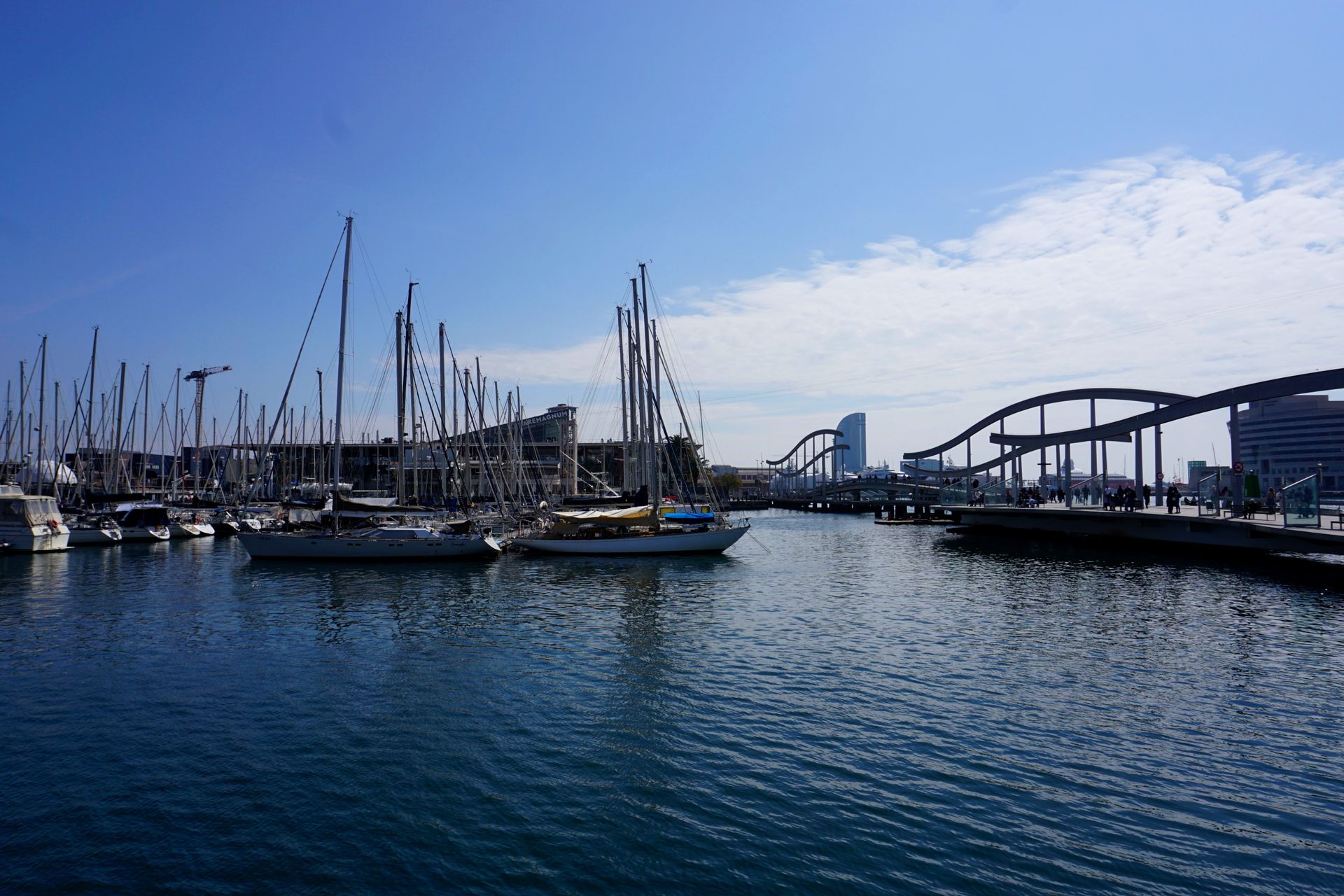Boote liegen an einem sonnigen Tag in einem Hafen