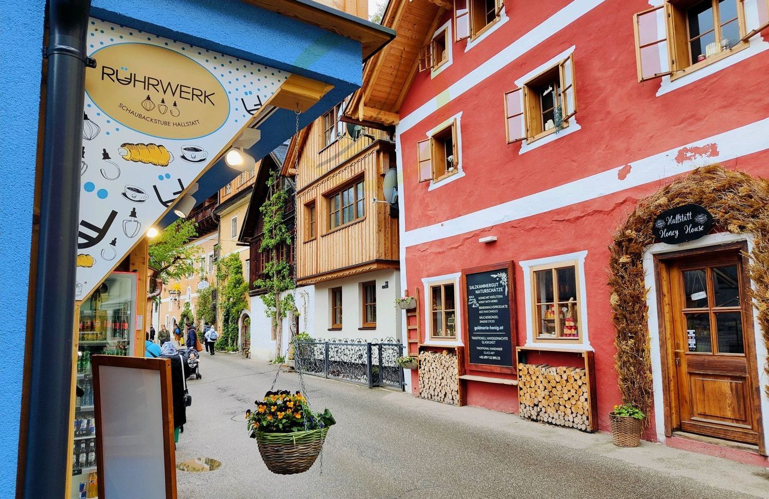 Hallstatt A sign on the side of a building that says