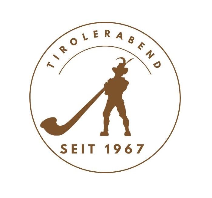 Braunes Logo mit einer Figur, die ein Alphorn spielt, innerhalb eines Kreises mit 