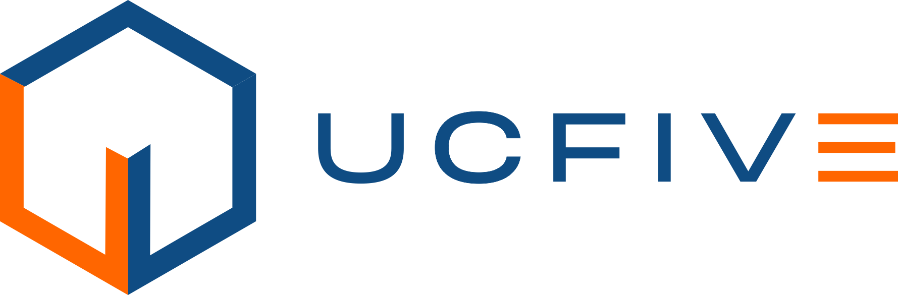 The logo for ucfive is blue and orange and looks like a house.