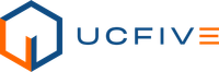 The logo for ucfive is blue and orange and looks like a house.