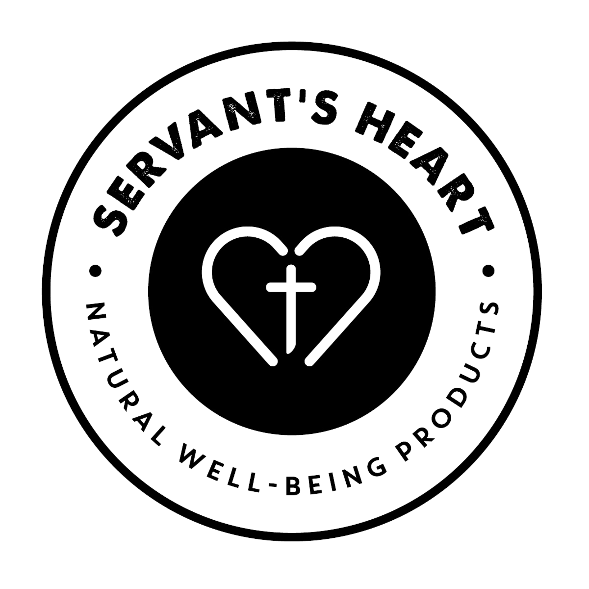 A black and white logo for servant 's heart natural well-being products.