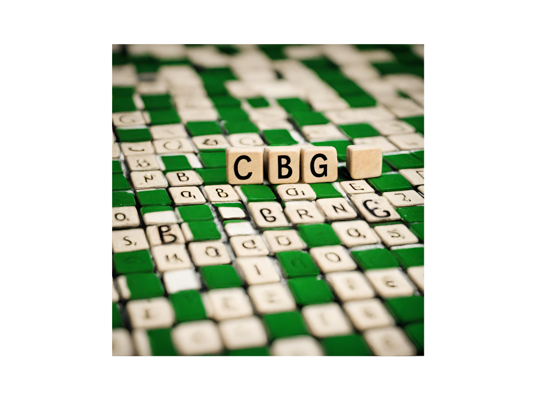 The word cbg is written on a scrabble board.