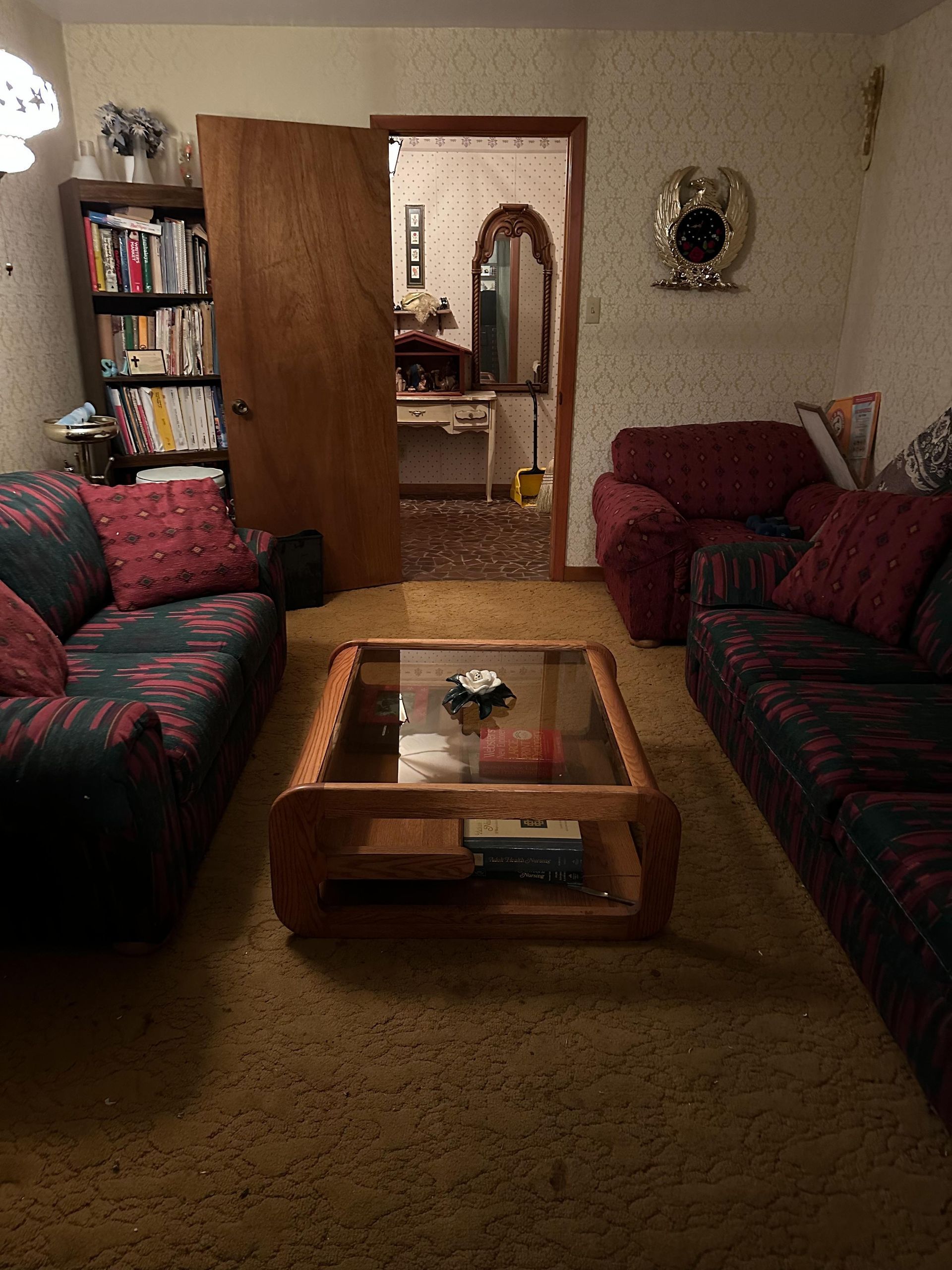 A living room with two couches and a coffee table