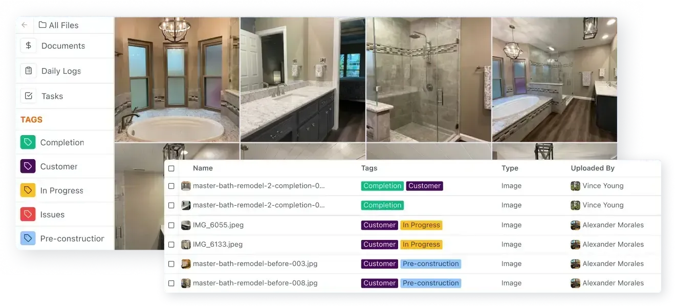 A collage of pictures of a bathroom with a shower.