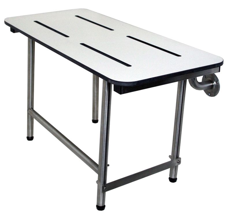 a white table with stainless steel legs on a white background.