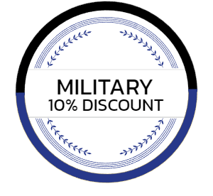 A circular logo featuring a blue and black border with a laurel design and the text: